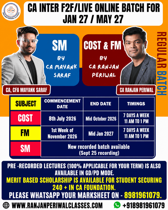 Ranjan Periwal Classes Best Faculty For CA/CMA Inter Costing